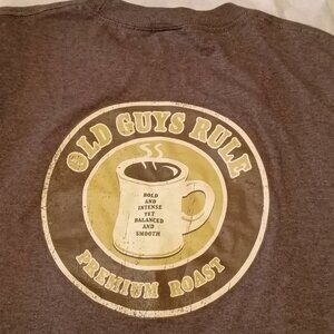 Old Guys Rule Premium Roast Coffee Graphic T-Shirt Brown Short Sleeve Cotton Ble